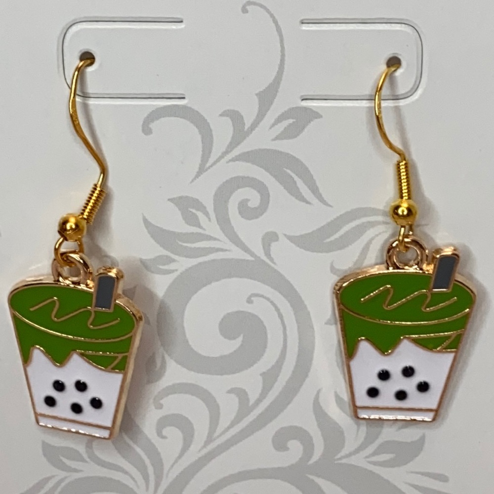 Green Tea Boba Refreshing Drink Dangling Earrings